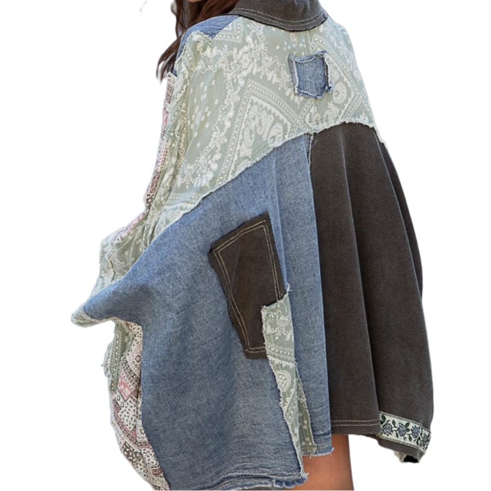Women’s Black Denim Multi Patchwork Oversized Top… - image 4